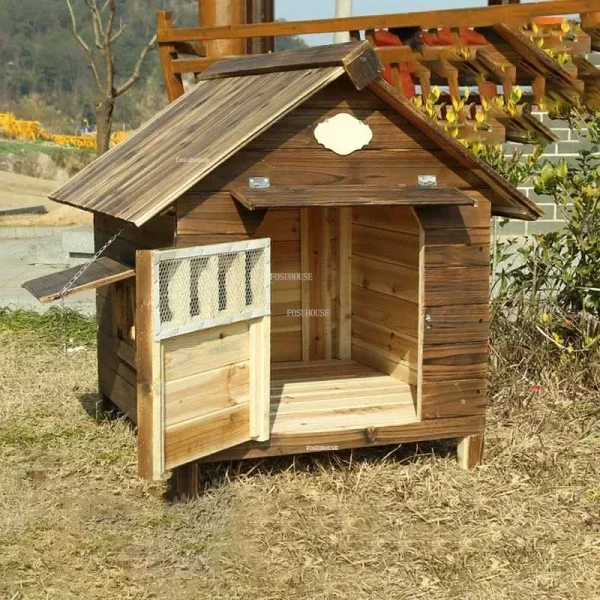 Outdoor Closed Rainproof Sunscreen Kennel Solid Wood Winter Warm Dog Houses Modern Household Medium and Large Dog House