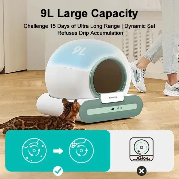 Automatic Cat Litter Box Self Cleaning with App Control & Cat Litter Mat & Door Curtain Smart Cat Toilet for Multiple Large Cats