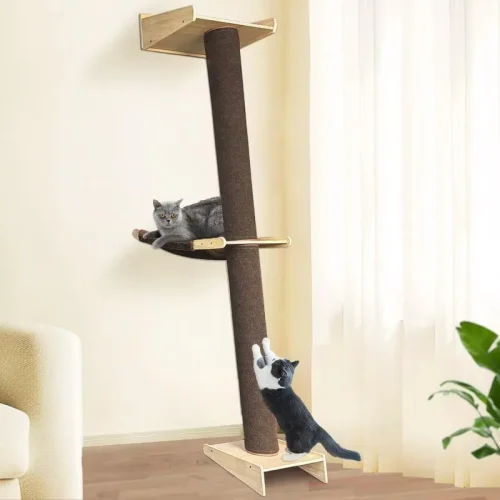 Wall Mounted Cat Tree 6.6ft, Floor to Ceiling Cat Tree, Cat Climbing Tower with Hammock and Perch, Tall Cat Scratching Post