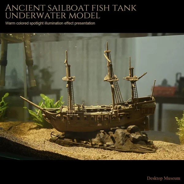 Ocean Exploration Sailboat Water Feature (Total Length: 290mm) Aquatic Habitat Model Decoration Piece LTCP-389