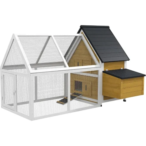 65" Chicken Coop Wooden with Detachable Run, Outdoor Chicken House Poultry Cage Hen with Nesting Box, Removable Tray, Roosting