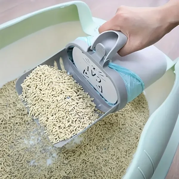 [Easy Use Cat Litter Scoop] Cat Litter Scoop with Waste Bag Holder, Plastic Cat Litter Box Cleaner, Easy Use for All Cat Breeds,