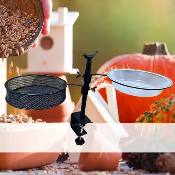 Railing Clamp Bird Feeder Adjustable Height Deck Bird Feeders With Clamp Bird Feeding Station Flower Pot Stand 360-Degree