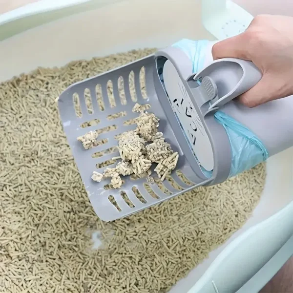 [Easy Use Cat Litter Scoop] Cat Litter Scoop with Waste Bag Holder, Plastic Cat Litter Box Cleaner, Easy Use for All Cat Breeds,