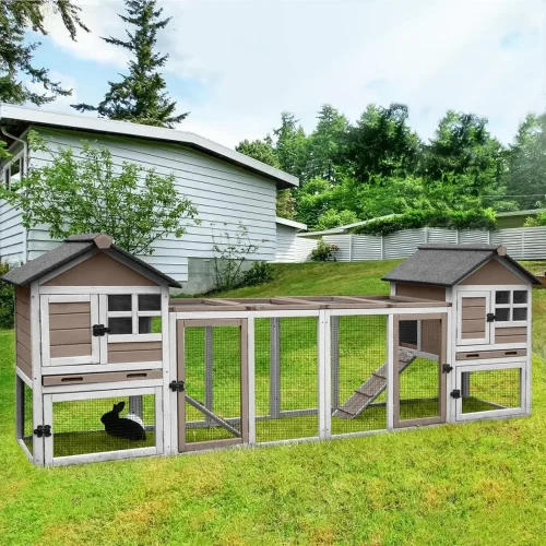 Rabbit Hutch Bunny Cage Expandable Indoor Outdoor Wooden Rabbit Cage Bunny Hutch with Run with Plastic Tray (103.2" L, 2 Sets P