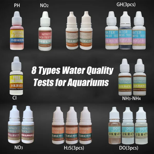 Aquarium Fish Tank Water Quality Testing Solution PH NH4 NO2 No3 GH CI H2S Aquaculture Water Quality Testing Monitoring Agent