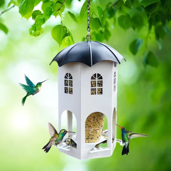 Outdoor Yards Hanging Castle Hollow Metal Bird Feeder Castle Style Bird Feeder Outdoor Garden Bird Feeder Feeding Bird House