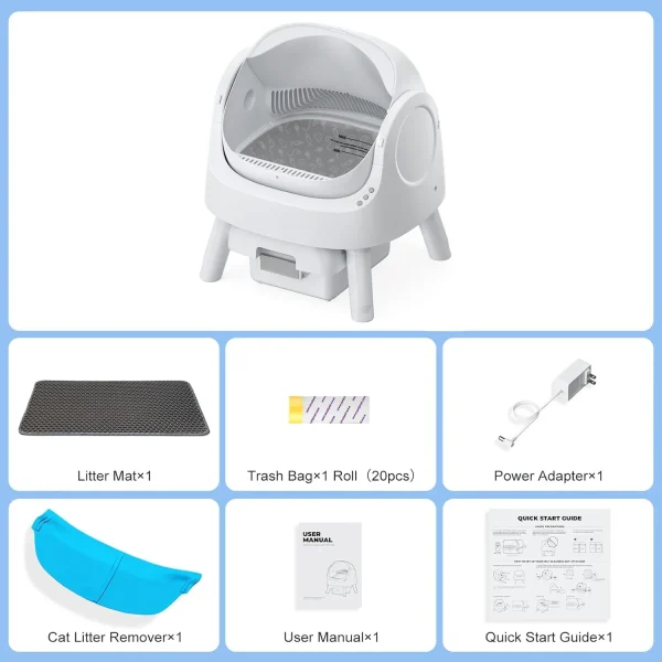 Automatic Litter Box, Self Cleaning Cat Litter Box for Multiple Cats, with Liners and Mat Included, Gift for Your Cat Friends
