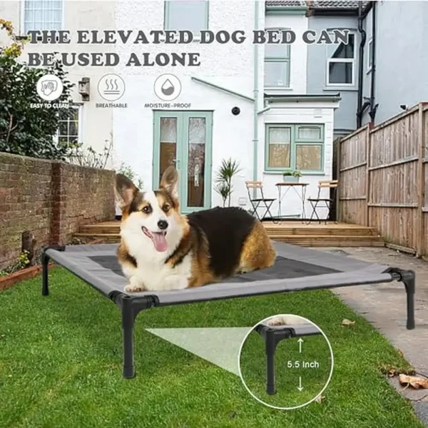 Elevated 2-in-1 Dog Bed Shelter with Removable Cover Raised Cot Small Dogs & Cats Indoor Outdoor Pet House Grey Canopy Roof