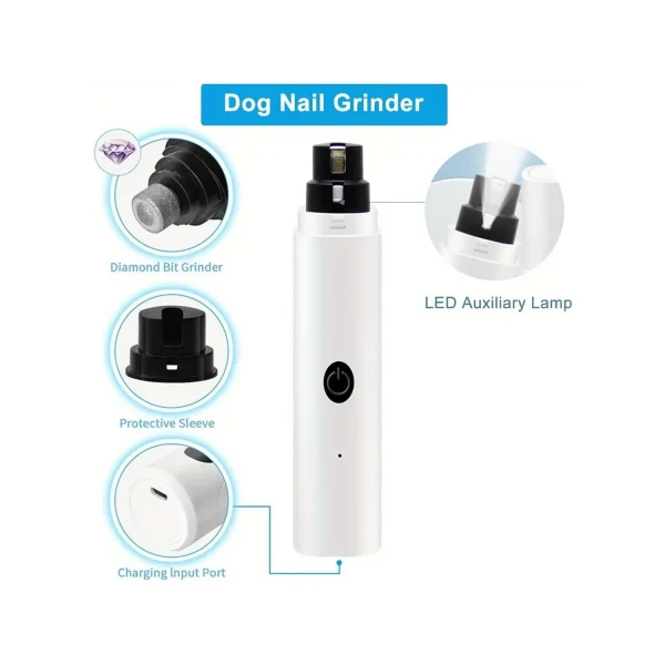 Dog Nail Grinder - Dog Nail Grinder with 3 Grinding Ports - Silent Rechargeable Electric Nail Trimmer for Small to Large Dogs