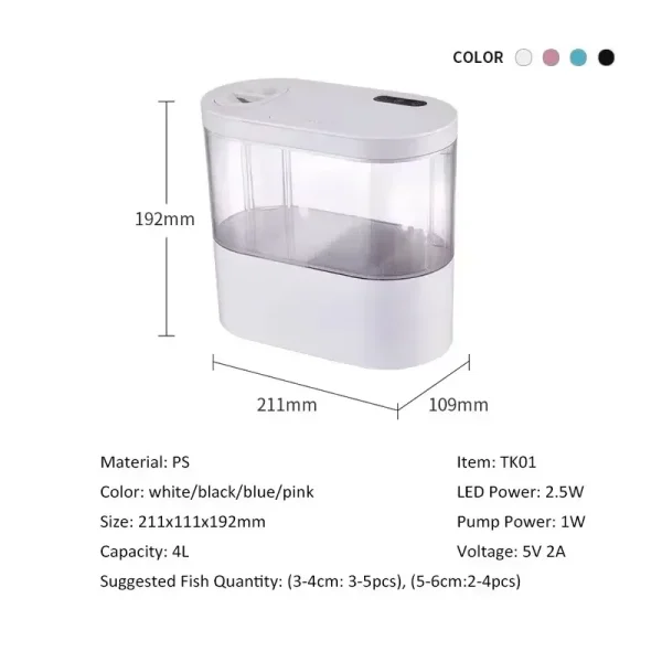 Creative Mini Fish Tank Desktop Aquarium USB Built-in Water Pump / LED Light / Filter Self-circulation Aquarium Goldfish Can
