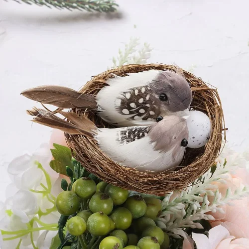 Garden Ornaments Handmade Nature Home House Decoration Vine Birds Egg Artificial Craft Birds Realistic Feathered Bird Nest