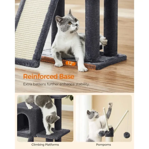 Cat Tree, 46.5-Inch Cat Tower for Indoor Cats, Multi-Level Plush Cat Condo, Scratching Post, Ramp