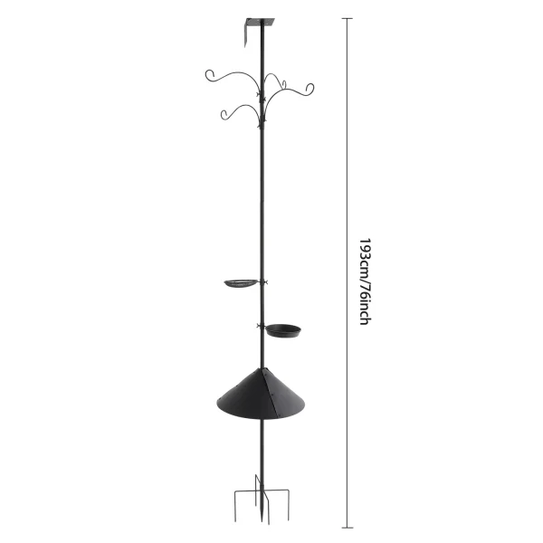 Metal and Iron Outdoor Bird Feeder Tray with Hooks Adjustable Bird Feeding Pole with Squirrel Proof Baffle