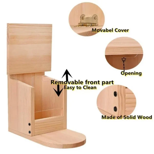 Bird Food Feeder Removal Cover Easy Installation Large Capacity Food Container Wooden Squirrel Pet Supplies