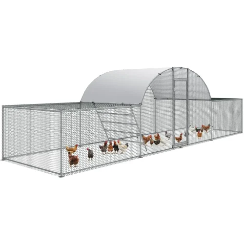 23ft Metal Chicken Coop, 3-Room Dome-Roof Poultry Pen, Large Hen Run Enclosure, Walk-in Galvanized Duck Rabbit Cage House, W/Ch