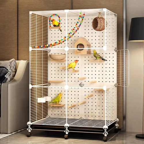 Parrot Cage, Parakeet Cage, Large Bird Cage, Cage for Birds with Wheels, Bird Nest, Ladder, Swing, Tray, for Parakeets Canaries