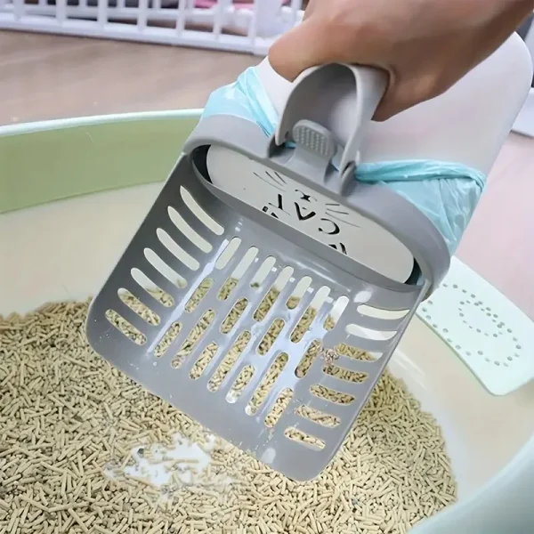 [Easy Use Cat Litter Scoop] Cat Litter Scoop with Waste Bag Holder, Plastic Cat Litter Box Cleaner, Easy Use for All Cat Breeds,