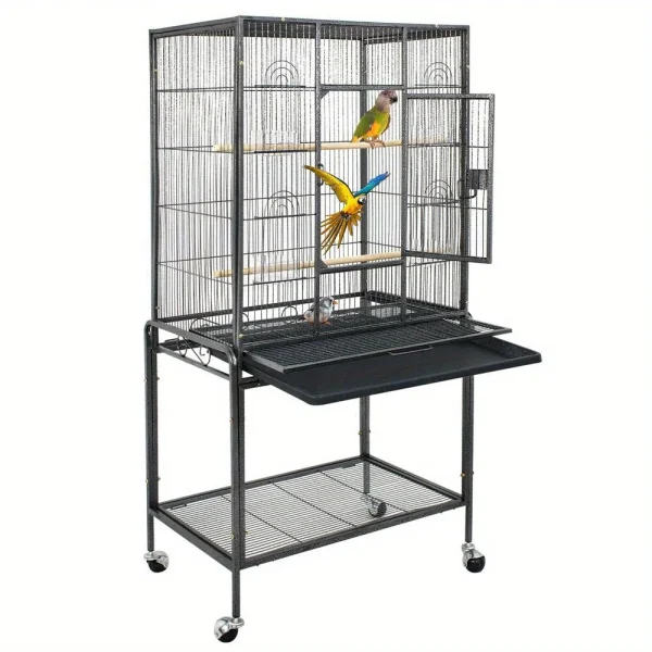 53 Inch Flight Bird Cage Large Wrought Iron Parrot Cage w/ Rolling Stand 2 Color