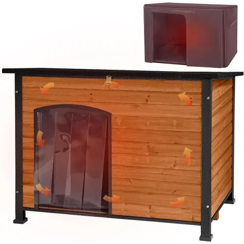 Large Dog House for Winter, Outdoor Dog Kennel with Insulated Liner, Heater Puppy Shelter with Anti-Bite Iron Frame for Small, M