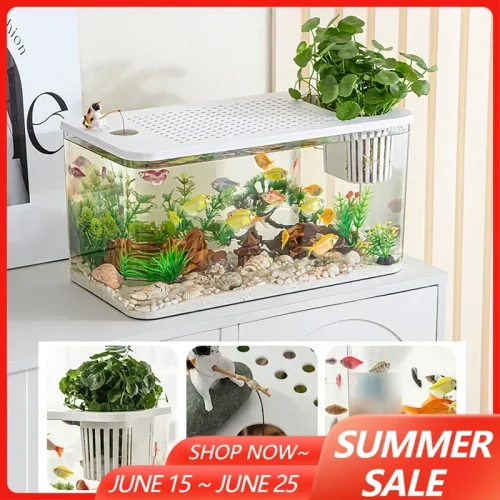 Transparent Fish Tank with Lid Aquarium Drop Resistant Hydroponic Tank Turtle Tank DIY Landscape Grass Shrimp Fish Container