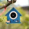 Blue Mini Bird House Wooden Nest Decor Creative Feeder Hanging Cage With Rope Sturdy Birds Home Garden Pet Products
