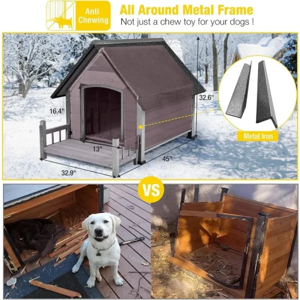 Outdoor Dog House, Waterproof Puppy Shelter Indoor Doghouse with Elevated Floor, Anti-Bite Design Dog Home for Small Medium Dog