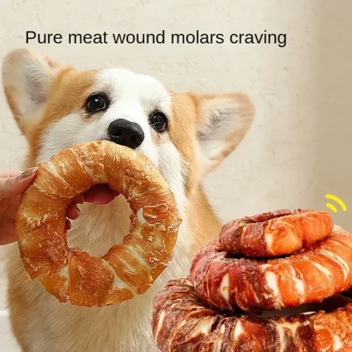 Pet Teething Stick Dog Kraft Chicken and Duck Donuts Interactive Rewards Dog Snacks Puppy Chewing Training Snacks Bite Resistant