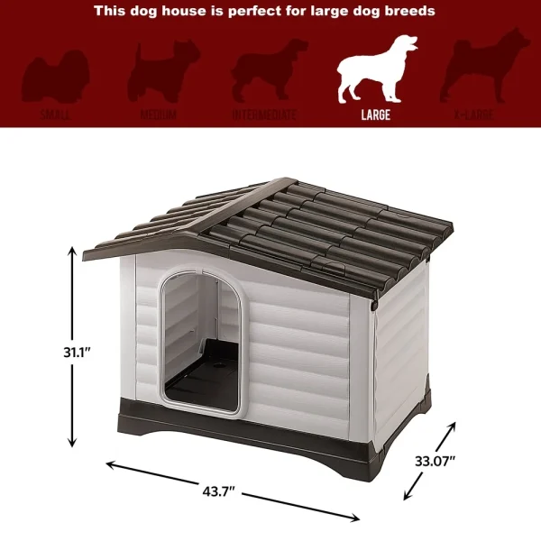 Durable Outdoor Dog House with Fold-Out Porch Waterproof Anti-Shock Plastic Healthy Ventilation Easy Assembly Large Size