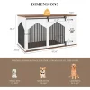 47 Inch Large Dog Crate Furniture with 2 Bowls, Wooden Kennel with Drawer and Barn Doors Decorative Pet House for Home