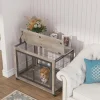 Wooden Dog Crate Furniture, 38.5" Dog Kennel with 3 Doors, Flip-up Top Opening and Wheels, Decorative Pet Crate Dog House