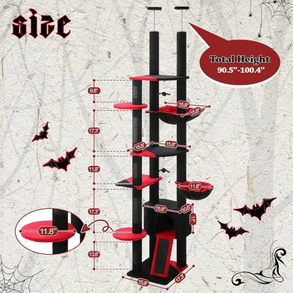 Gothic Cat Tree for Indoor Cats,Multi-Level Cat Tower with Sisal-Covered Scratching Posts, Padded Platform, Hammock
