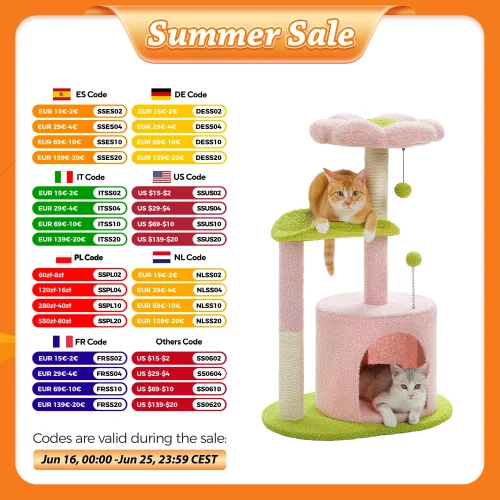 Flower Cat Tree for Indoor Cats, Small Cat Tower with Sisal Scratching Post, Soft Condo, Plush Perches, Fluffy Balls, Cat Toys