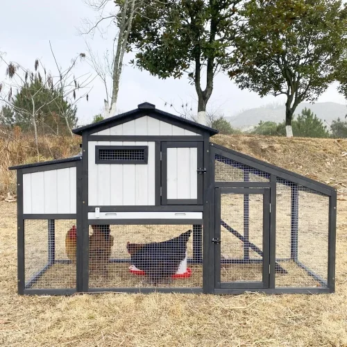 Chicken Coop and Run, Two Story Rabbit Hutch Indoor Outdoor, Wooden Hen House with Nesting Box Rabbit Cage, Ramp,