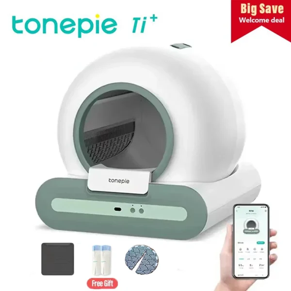 Automatic Cat Litter Box Self Cleaning with App Control & Cat Litter Mat & Door Curtain Smart Cat Toilet for Multiple Large Cats