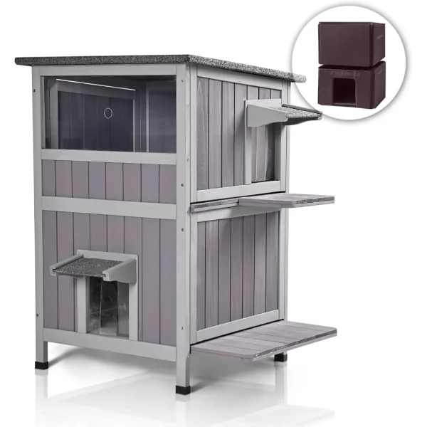 Insulated Outdoor Cat House for Winter Waterproof Feral Cat Shelter Weatherproof