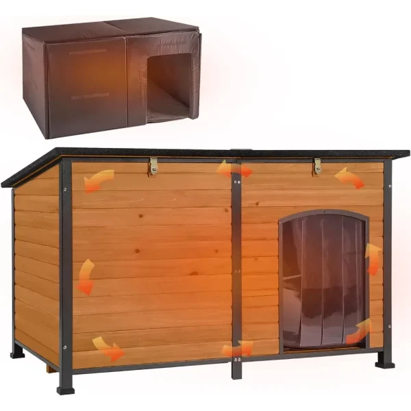 Kennels, Outdoor Dog House 59" Extra Large Insulated Dog with Insulation Liner for Winter, Kennels