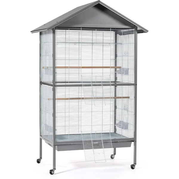 60 Inch Extra Large Bird Cage Metal Parrot Cage,Rolling Parakeet Cage, Flight Cage with 4 Metal Feeders,for Cockatiels African G