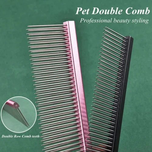 Dog Grooming 2 Row Comb Groomer Cat Stainless Steel Groomer Pets Combs Hairbrush Dog Grooming Combs Dog Hair Care Styling Comb