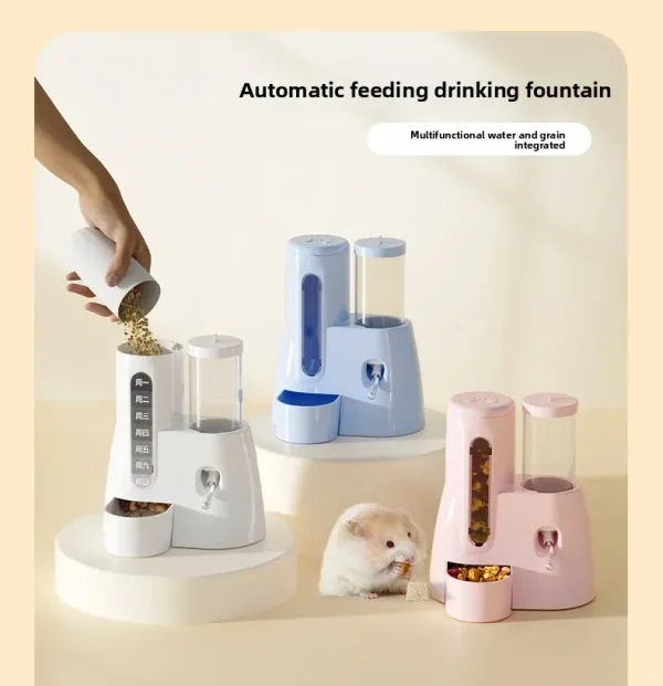 Hamster Automatic Feeding and Watering Device, A Two-in-one Water Bottle and Food Bowl for Golden Hamsters