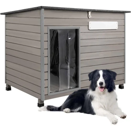 43.3" L Dog House Outdoor for Large Breeds Dogs Anti Chewing Iron Frames Dog Kennel Wooden Pet Houses for Indoor Outdoor with We