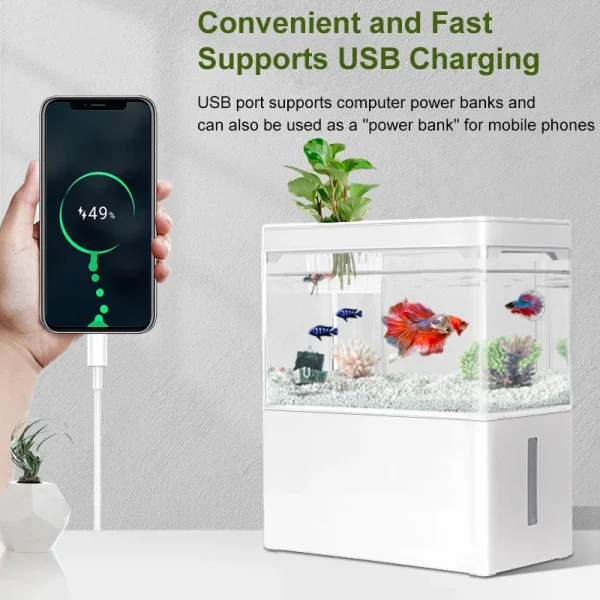 Fish Tank Small Aquascape Ecological Tank Home USB Power Planting Filtration NoWater Change Adjustable Breathing Light Fish Tank