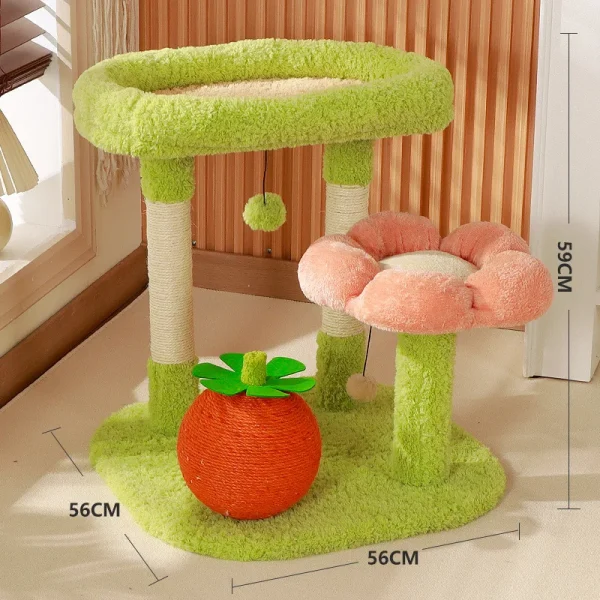 Flower Cat Tree for Indoor Cats, Small Cat Tower with Sisal Scratching Post Plush Fluffy Balls Cat Toys Pet Furniture