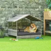 Wicker Dog House Outdoor with Canopy, Rattan Dog Bed with Water-Resistant Cushion, Raised Dog Bed for Small, Medium Dogs
