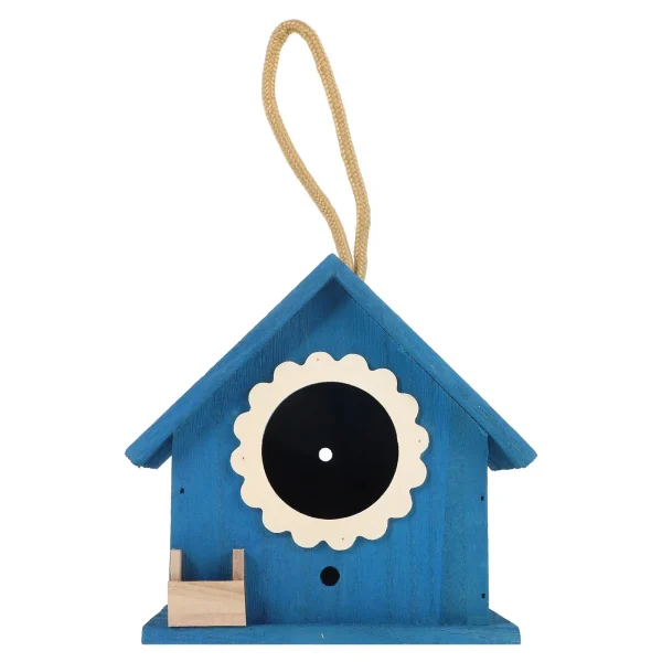 Blue Mini Bird House Wooden Nest Decor Creative Feeder Hanging Cage With Rope Sturdy Birds Home Garden Pet Products