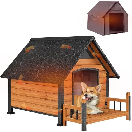 AIVITUVIN Outdoor Dog House with Anti-Chewing Iron Surround Insulated Liner Dog Kennel for Large Breed Dog Shelter Weatherproof