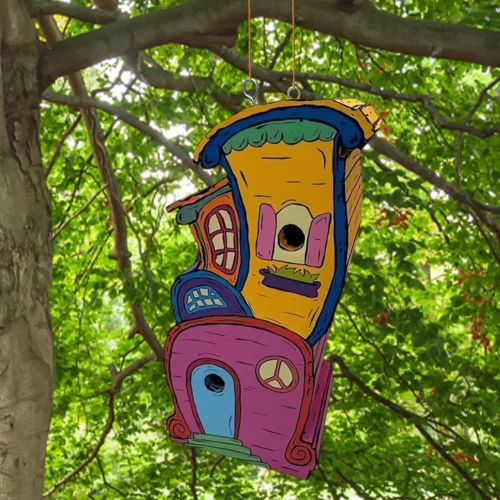 Wooden Bird House with Perch Cute Small Nesting Box Breathable Warm Bird Resting Place for Home Garden Patio Decor