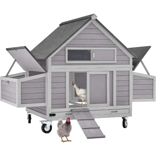 Chicken Coop on Wheels Movable Hen House with Two Nesting Boxes, Large Poultry Cage Outdoor Duck Cage