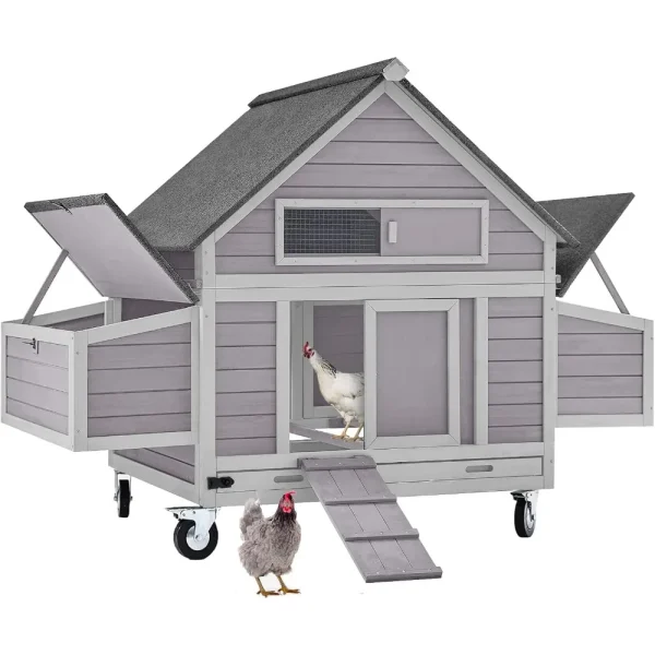 Chicken Coop on Wheels Movable Hen House with Two Nesting Boxes, Large Poultry Cage Outdoor Duck Cage