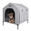 Elevated 2-in-1 Dog Bed Shelter with Removable Cover Raised Cot Small Dogs & Cats Indoor Outdoor Pet House Grey Canopy Roof